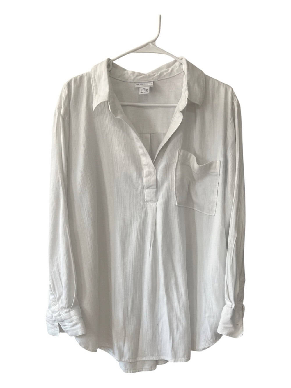 Liz Claiborne White Lightweight Linen Blend V-Neck Tunic Blouse Size XL